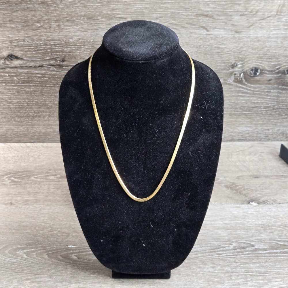 Gold Tone Herringbone Chain Necklace 22.5" Flat Snake Chain Unisex Vintage